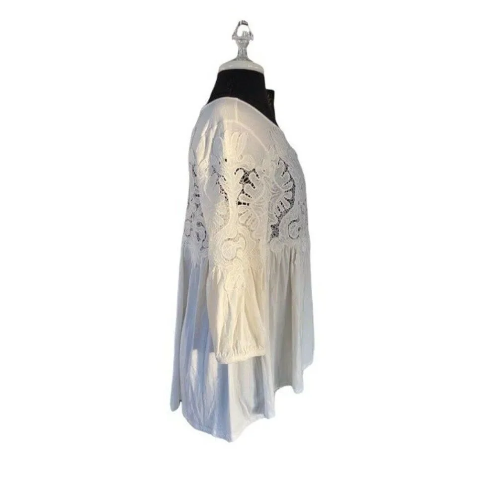 NWT Anthropologie Deletta Ivory lace detail 3/4 sleeve top (size extra small)